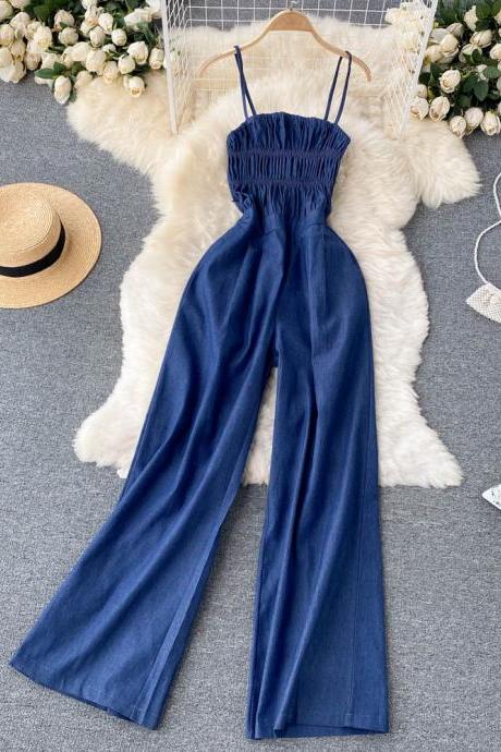 Retro Waist-slimming Halter Top Top Jumpsuit For Age-reducing High-waisted Wide-legged Suspenders