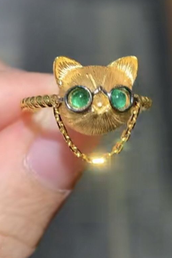 925 Sterling Silver Set Cat Ring Personality Exquisite Cute Eyes Owl Chain Tail Ring Ring