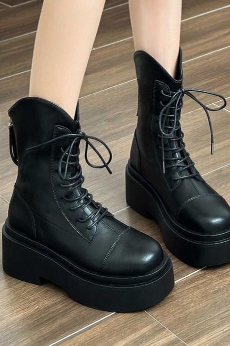 Chunky Heels Increase Platform Ankle Boots For Women Fashion Casual Autumn Winter Retro Botas De Mujer Ladies Shoes