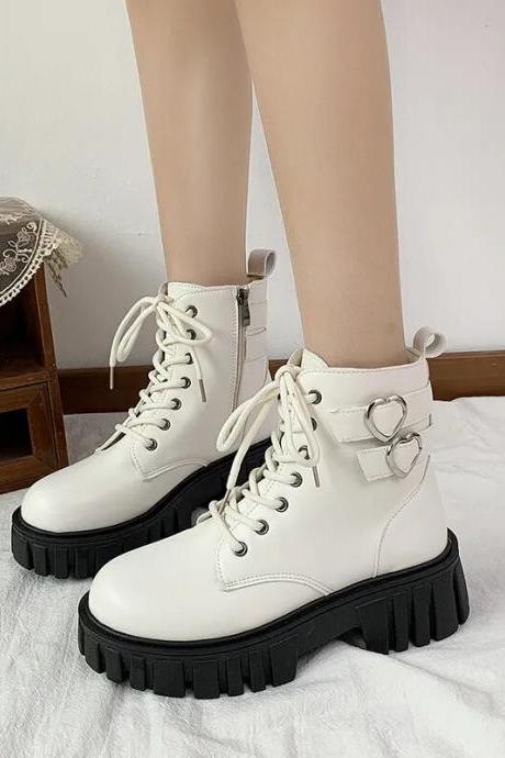Chic Urban White Lace-up Boots With Chunky Sole
