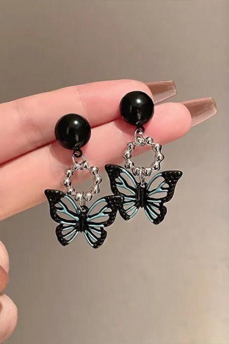 Korean Earrings Fashion Jewelry Black Hollow Butterfly Earrings Sweet Cute Statement Earrings For Women Valentines Day Gift