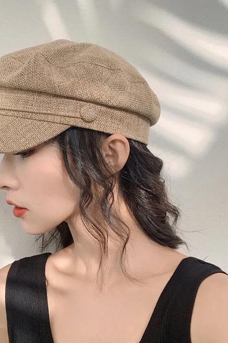 New Summer Breathability Versatile Sea Military Cap Lady Young Student British Beret Korean Style Street Octagonal Loose Hat