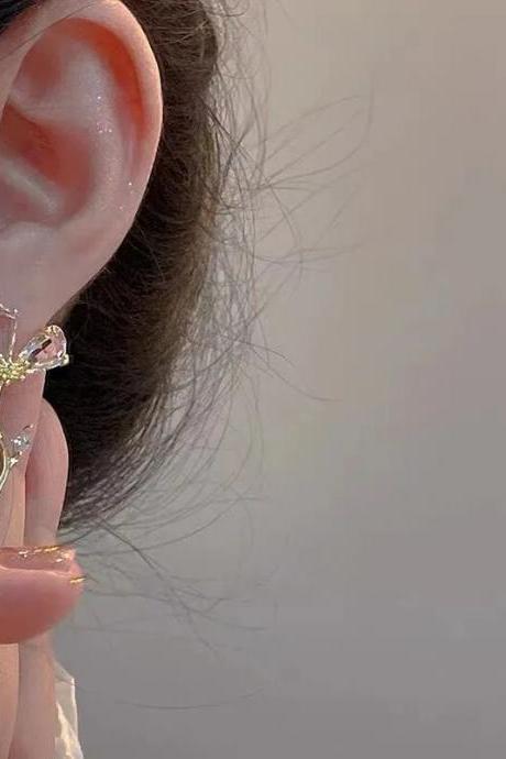 Gentle Sweet Crystal Flower Ear Studs Earrings For Women's Korean Style Simple Leaf Zircon Eardrop Jewelry Accessories Gifts