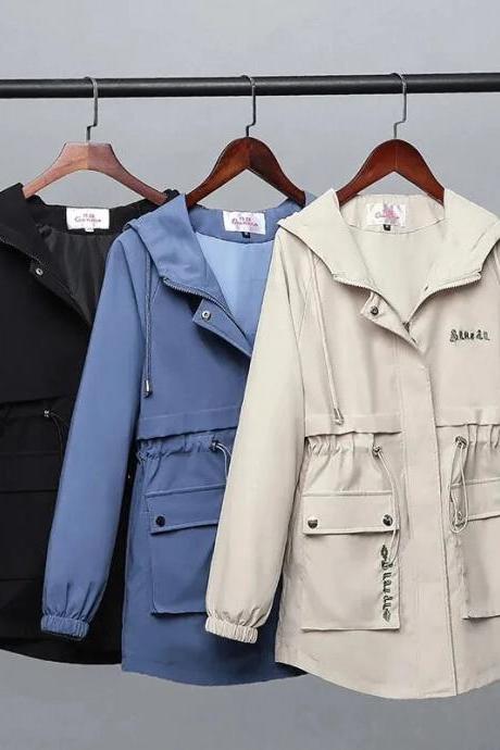 Women&amp;#039;s Spring Autumn Coat Women Jacket Tops Loose Plus Size 5xl Windbreaker Female Hooded Trench Coat Korean Outwear