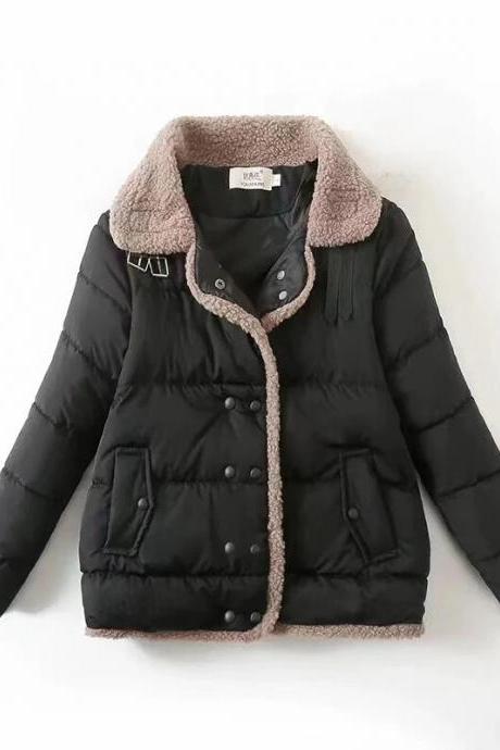 Autumn Winter Women Cotton Coat Fur Collar Fashion Elegant Warm Thicken Parkas Slim Casual Female Jacket