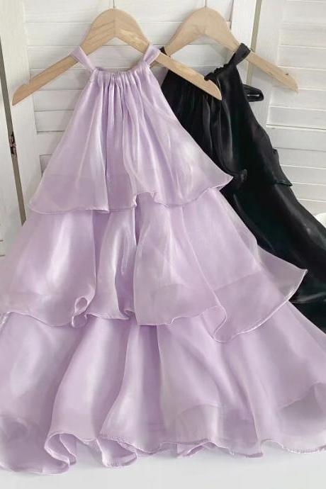 Chic Sweet Halter Ruffles Patchwork Cake Dress Woman High Waist Dresses Women Sleeveless A-line Vintage Y2k Clothes