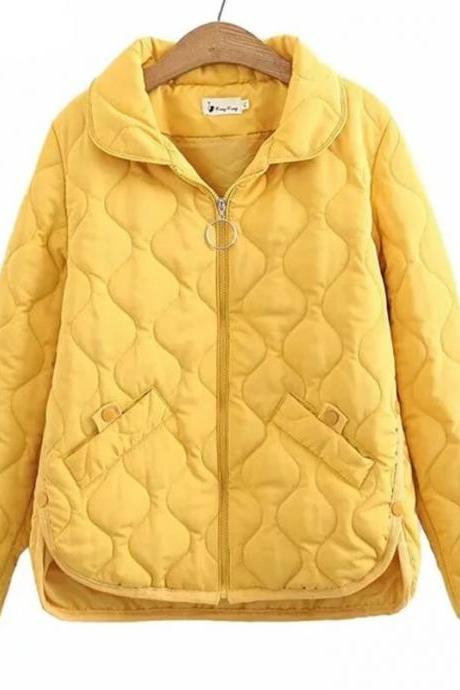 Women Clothing Short Parka Xl-4xl Autumn Winter Thin Padded Jacket Warm Simple Loose Buttons Split On Both Sides Quilted Coat
