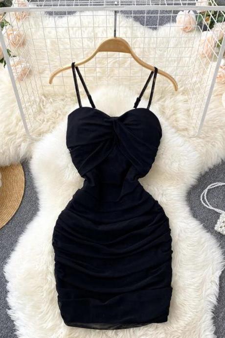 Fashion Mesh Ruched Mini Dress Sexy Spaghetti Strap Sleeveless Empire Night Out Party Dress Summer Women Backless Dress