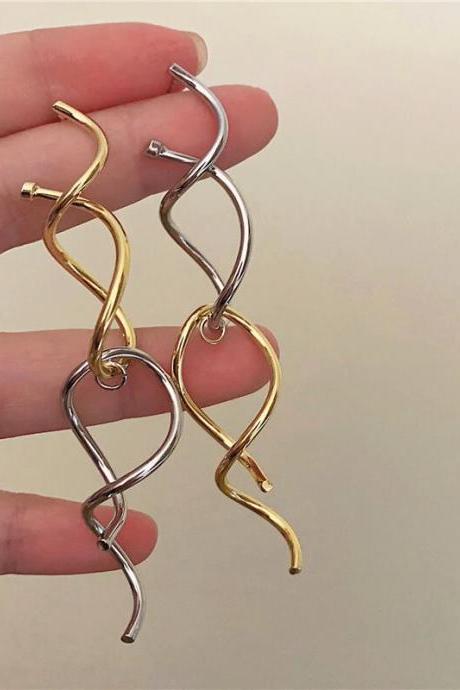 Silver Needle Korean Metal Twisted Earrings For Women Creative Design Sense Drop Earrings Stylish Style Jewelry Gift