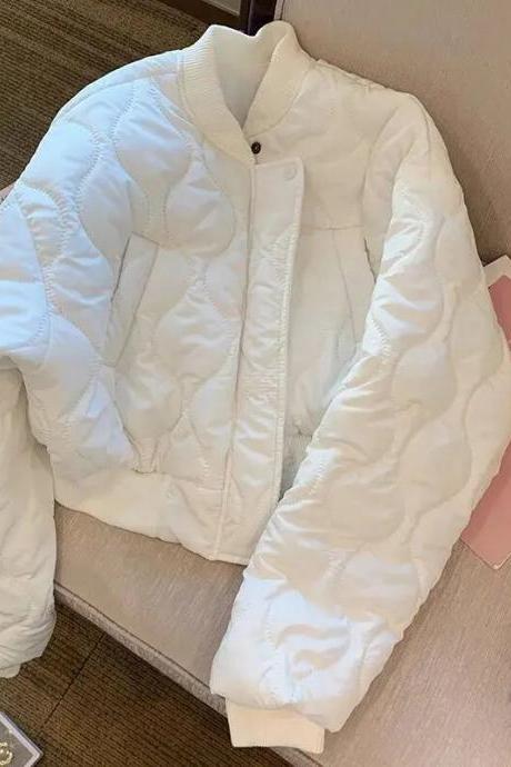 White Women Light Parkas Jacket Coat Autumn Winter Korean Slim Puffer Coat Casual O Neck Thick Cotton Padded Female Short Jacket