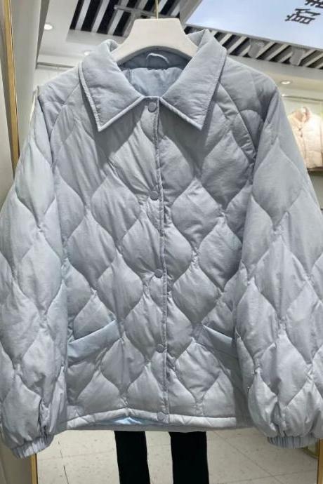 Winter Jacket Women Quilted Coat Korean Clothing Loose Lapel Harajuku Light Thin Female Outwear Cotton Padded Parkas Streetwear