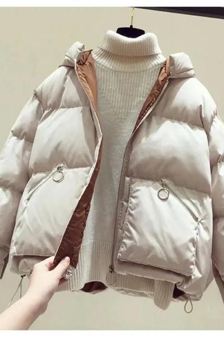 Jackets For Women Winter Korean Parkas Casual Warm Hooded Jacket Zip Pocket With Waist Closure Oversized Coat