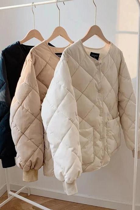 Autumn Winter Jacket Women Parkas Korean Long Sleeve Down Cotton Padded Parka Female Jacket Short Lightweight Warm Outwear