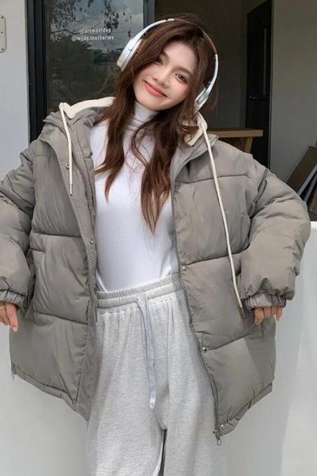 Winter Women&amp;amp;#039;s Short Down Cotton Jacket Loose Female Warm Jacket Loose Hooded Thicken Casual Removable Outerwear Parka