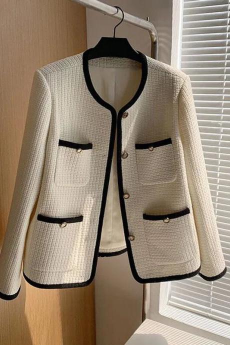 Oversize 3xl Vintage Tweed Jackets Korean Elegant Coat Women Spring Luxury Outwear Single Breasted Crop Top Streetwear Chaquetas
