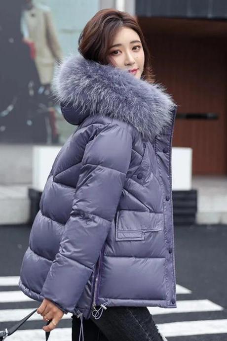 Solid Short Female Cotton Coat Winter Jacket Women Hooded Parka Warm Casual Big Fur Outerwear Winter Parka Women Coat