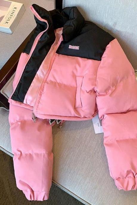 Women&amp;#039;s Winter Pink Short Parkas, Warm Down Cotton Padded Jacket