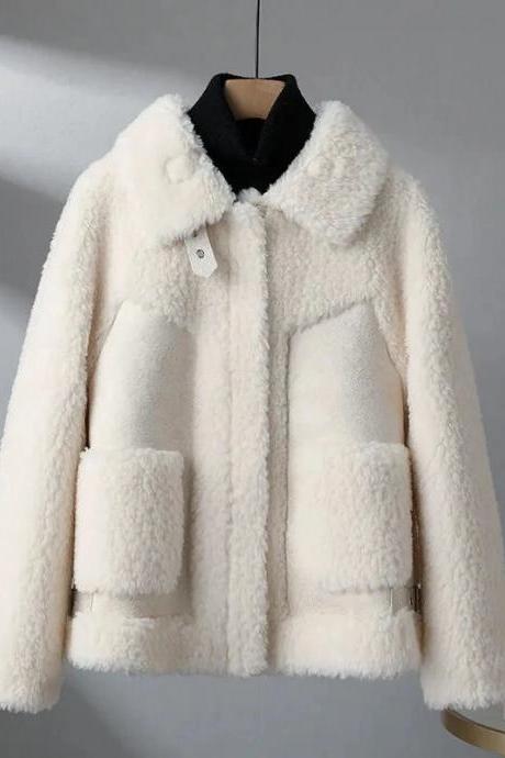 Autumn Winter Jacket Womens Chic Wool Coat Tops Women Korean Bomber Wool Outwear