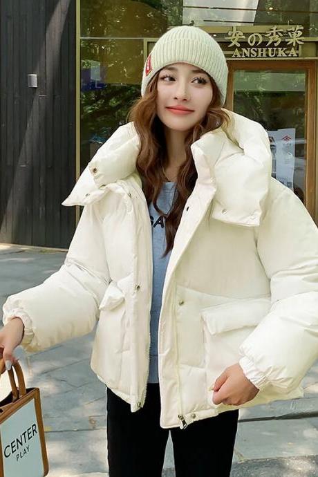 Winter Hooded Parkas Down Jacket Women Streetwear Zipper Puffer Jackets Female Thickened Warm Large Pocket Cotton Coat