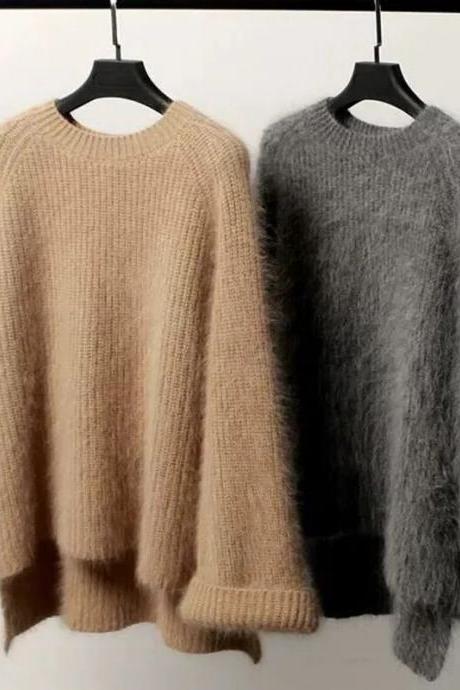 Caramel And Charcoal Crewneck Sweater Korean Style Fashion