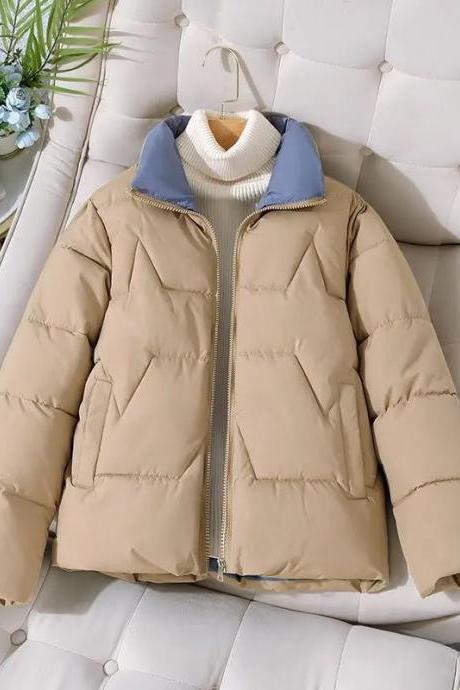 Quilted Puffer Jacket With Sherpa Collar Detail And Cream Cable Knit Winter Cotton Parka Jacket