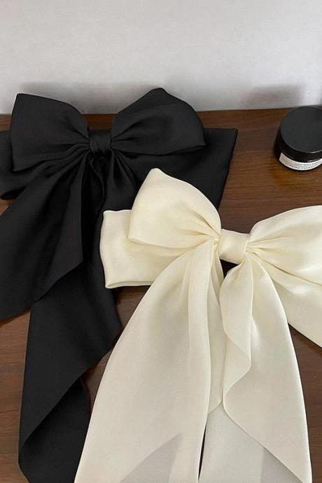Elegant Bow Ribbon Hair Clip Fashion Simple Solid Satin Spring Clip
