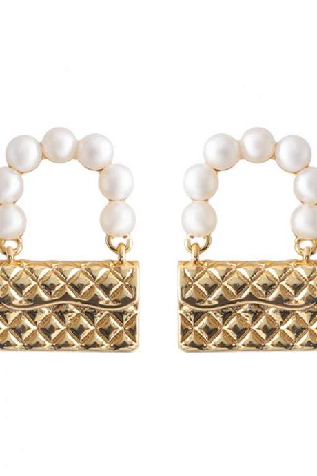 Vintage Bag Pearl Earrings Female Fashion Light Luxury Ins High-grade Sense Niche Earrings