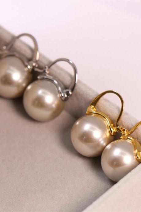 Simple Baroque Glass Pearl Earrings Stud Earrings Buckle