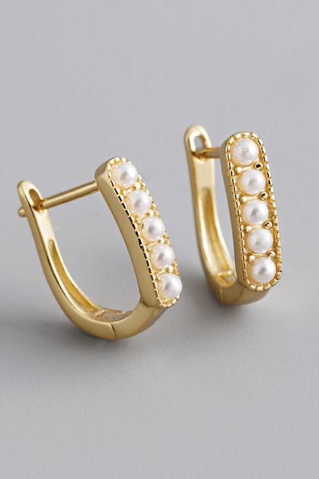 Imitation Bead Advanced Sense S925 Sterling Silver Buckle Earrings Personalized Fashion Earrings Women