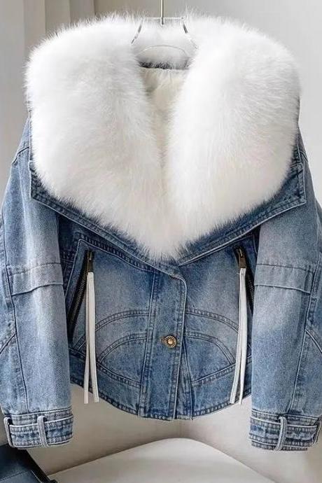Luxe Faux Fur Collar Denim Jacket
