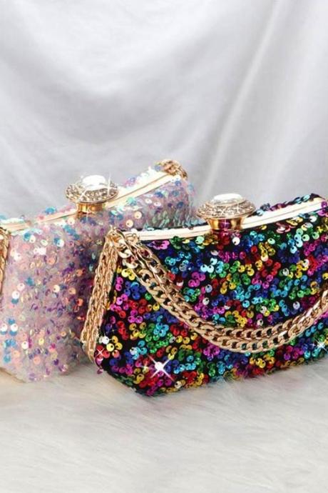 Sequin Embellished Clutch Bag With Detachable Chain Strap