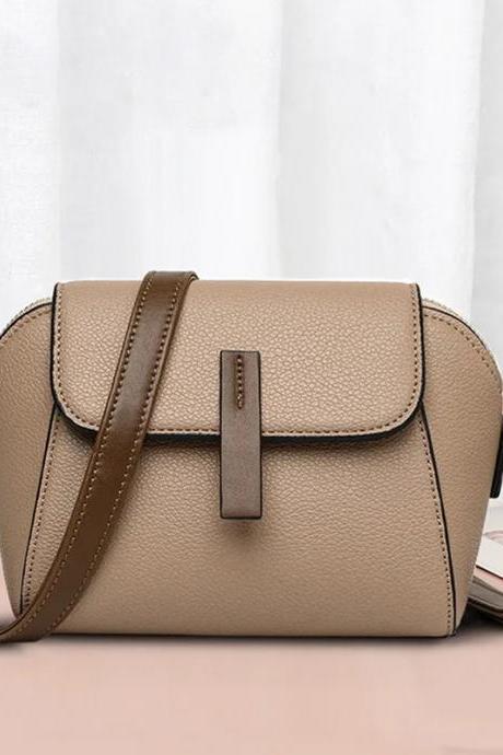 Elegant Taupe Crossbody Bag With Gold-tone Hardware
