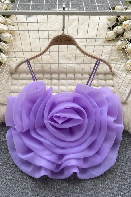 Elegant Purple Floral Spaghetti Top
