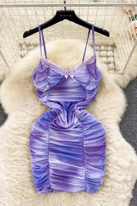 Womens Lavender Lace Trim Satin Cami Sleepwear Set