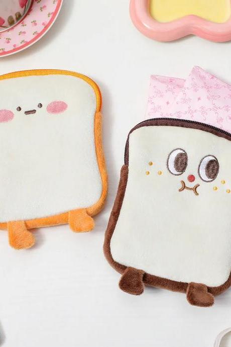 Korean Cartoon Toast Plush Zero Wallet Girl Earphones Sanitary Cotton Sundry Storage Bag Student Cute Small Wallet
