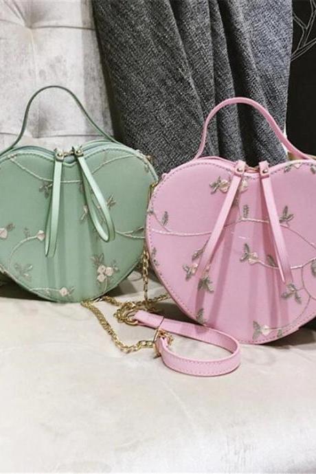 Embroidered Floral Round Crossbody Bag With Chain Strap