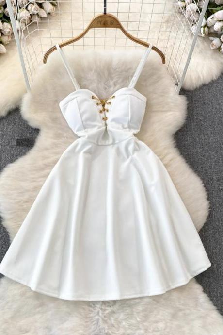 Elegant White Satin Cocktail Dress With Gold Accents