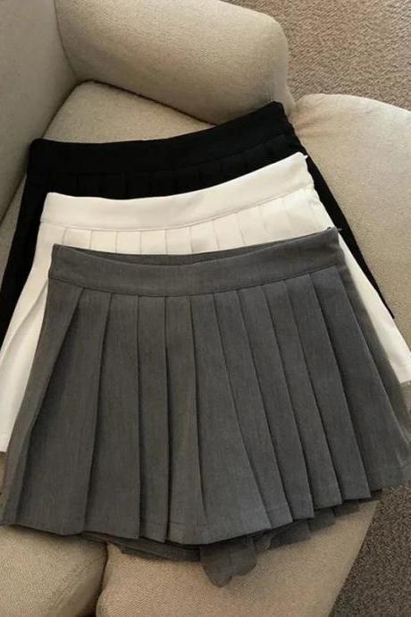 Classic Pleated Mini Skirt In Black, White, Gray