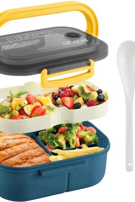 Portable 2-layer Lunch Box With Utensils And Handle