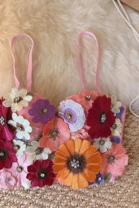 Handmade Floral Embellished Bralette Lingerie With Beads