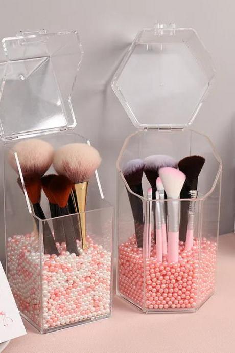 Hexagon Clear Acrylic Makeup Brush Holder Organizer