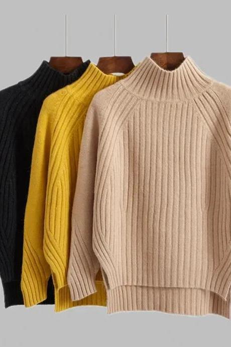 Classic Ribbed Turtleneck Sweater In Multiple Colors