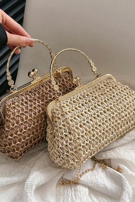 Vintage Style Woven Kiss-lock Chain Strap Handbags
