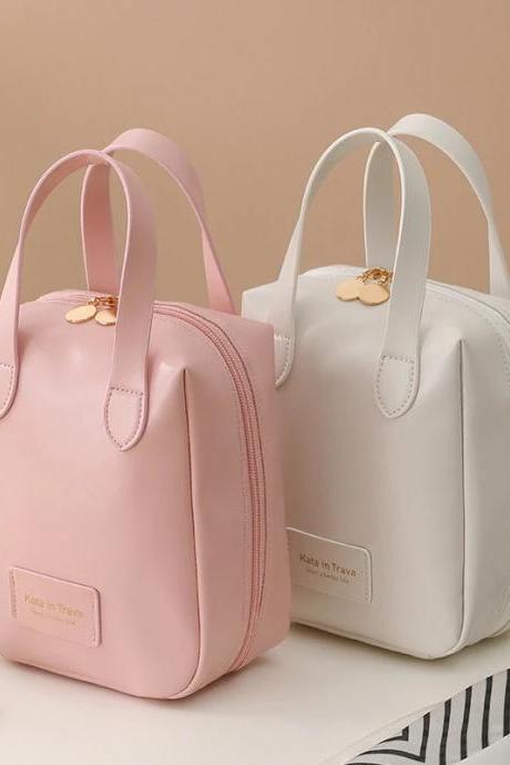 Elegant Mini Backpack Faux Leather Pink White Travel