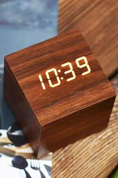 Modern Wooden Cube Led Clock