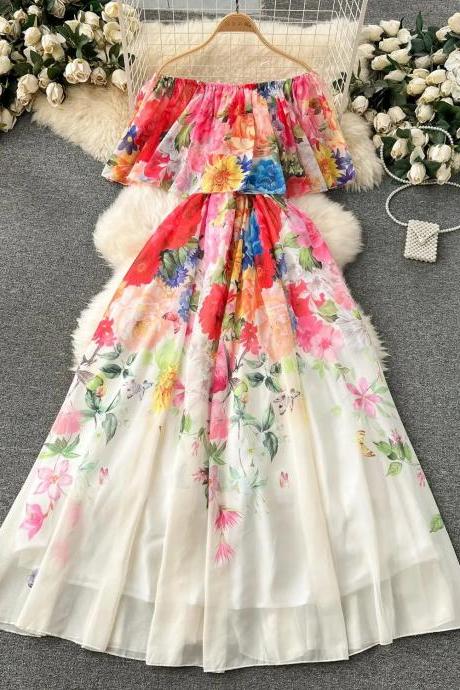 Off-shoulder Floral Print Maxi Dress Summer Elegant
