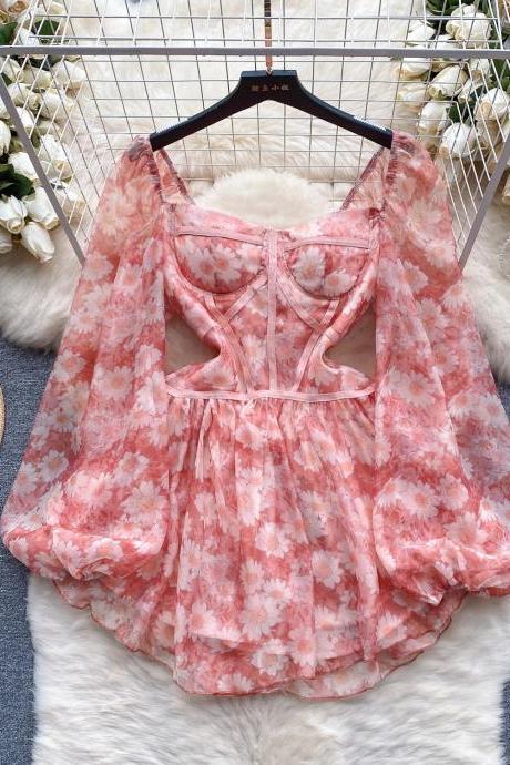 Floral Lace Corset Style Summer Mini Dress Pink