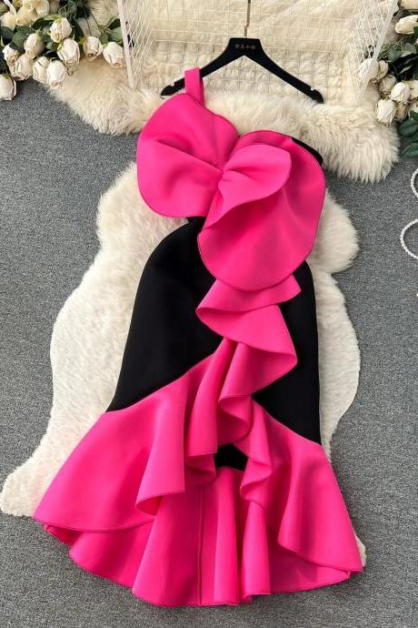 Elegant Pink Bow Sleeveless Cocktail Dress