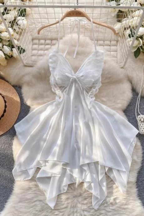 Womens Elegant White Lace Ruffle Summer Dress
