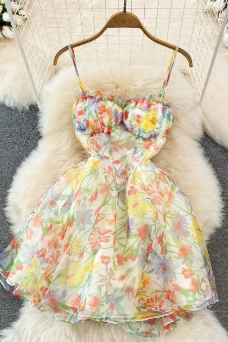 Floral Bustier Top Pleated Summer Mini Dress